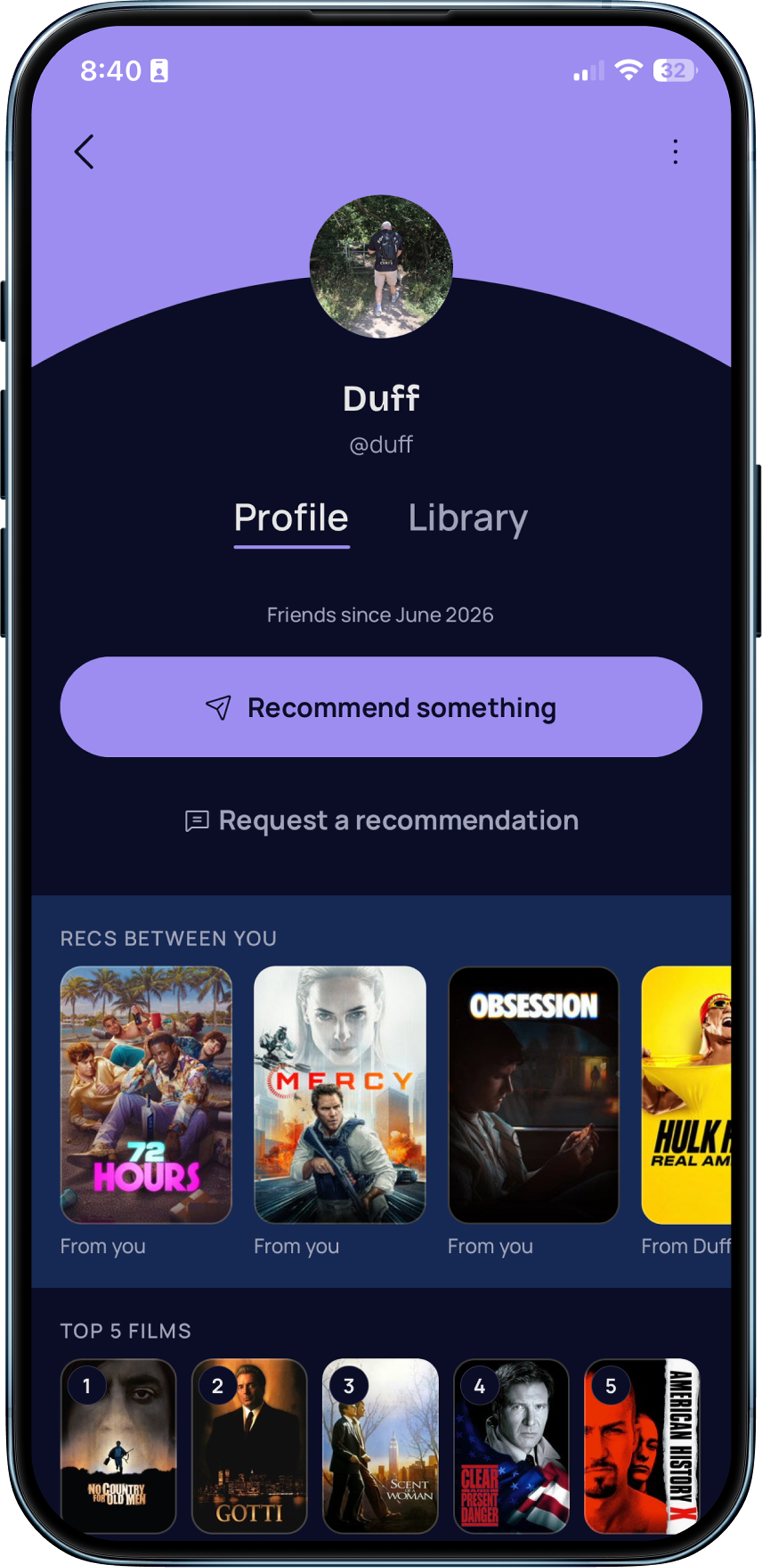 A friend's profile on Seen